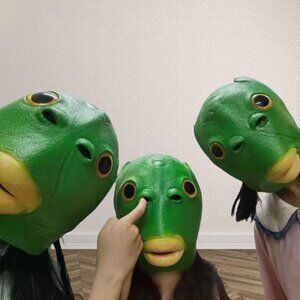 1X Funny Cosplay Costume Green Fish Head Mask Animal Carnival Party Headgear